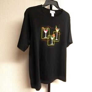 Breckenridge Cocktail Drink Embroidered T-shirt Top Size 1X Black EUC